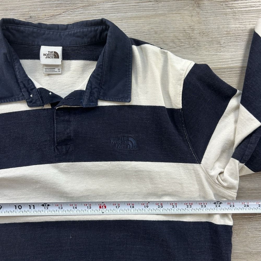 The North Face Rugby Polo Mens XXL Navy Ivory Striped Long Sleeve Cotton Shirt - Picture 9 of 12